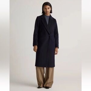 Quince Womens Italian Wool Classic Single-Breasted Coat Cadet Blue Large